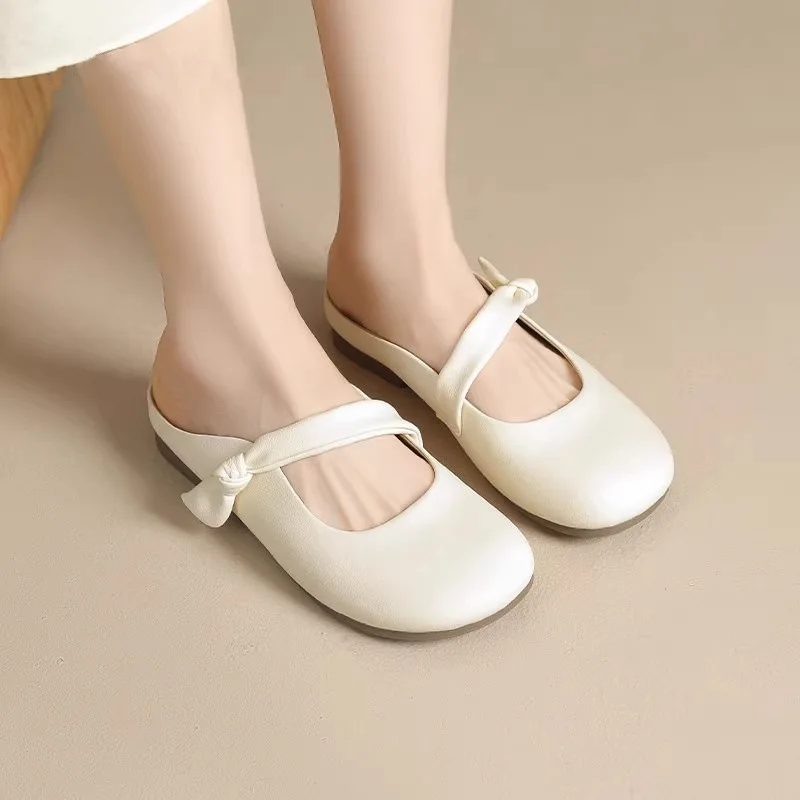 Shoes Slippers Soft Low Slides Slipers Women Cover Toe Fashion Comfort Rubber Summer 2024 Luxury Rome Hoof Heels Casual Fabric