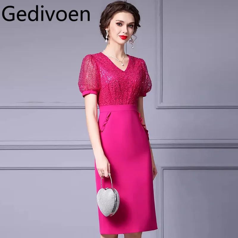 Gedivoen Summer Fashion Runway Designer abiti da donna Vintage paillettes Ruffles temperamento glutei che coprono abiti spaccati