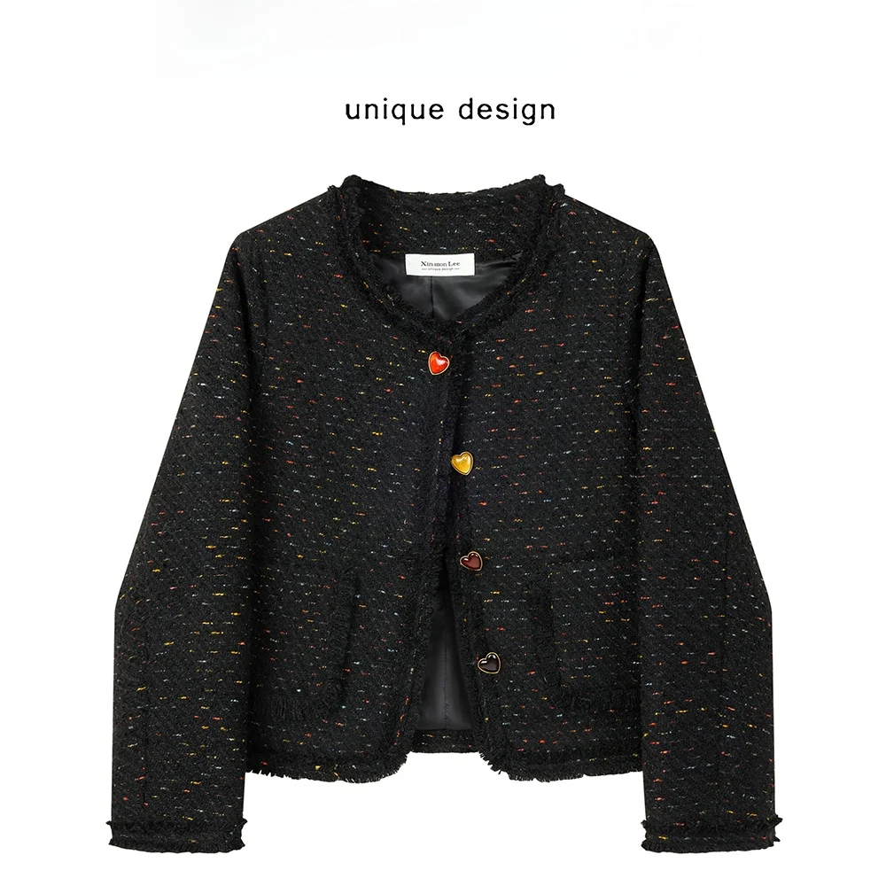 

Xinmon Luxury ort Outerwear Ele Sle Korean Retro Autumn Winter Jaet Loose Fit Tweed Long Sve round Ne B...