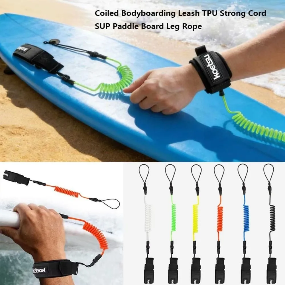 New Elastic Stretchable Coiled Bodyboarding Leash 120cm 6 Colors TPU Strong Cord SUP Paddle Board Leg Rope for Training Exercise