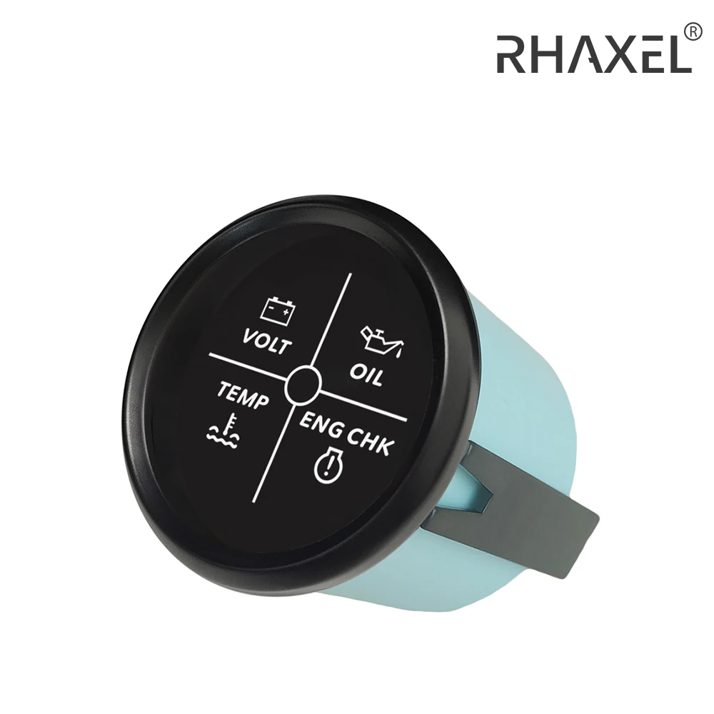 RHAXEL Universal 52mm 4LED Volt Water Temp Oil Pressure Alarm Indicator Meter with Red Backlight for Car Trucks Vessels 12V 24V