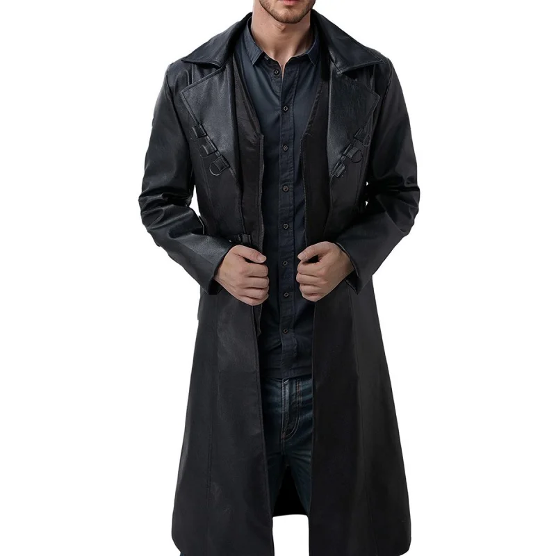 

Medieval Sle PU Leather Men's Long Casual Coat Autumn Winter New Faion Hong Kong Sle Korean Version Cross-Border Windbr...