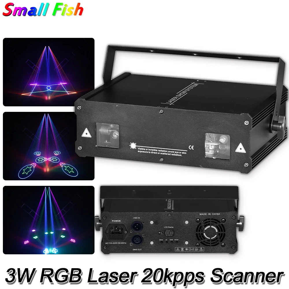 3W Double Head RGB Animation Laser  Projector 20kpps Scanner DJ Laser Light Professional Disco Bar Club Party Dance Stage Lamp