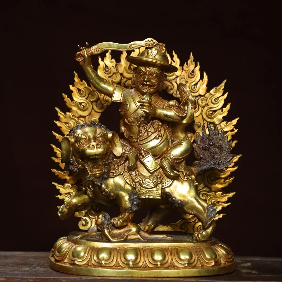 

11"Tibetan Temple Collection Old Bronze Gilded Cinnabar dorje lekpa Duojilaiba Lotus Sitting Buddha Worship Hall Town house