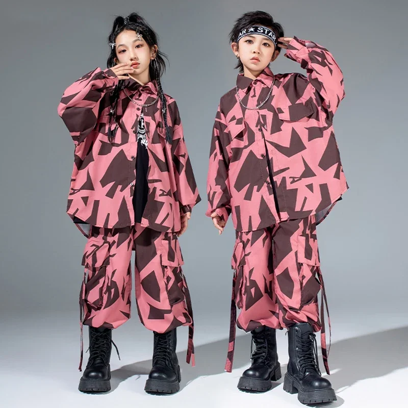 

Pink Hip Hop Dance Suit Children Cool Street Dance Costume Kids Stage Costume Jazz Performance Suit Boys Girls Shirt Pants