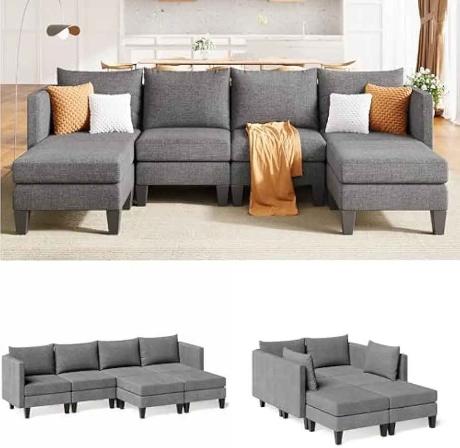 Gizoon Modular Sectional Sofa, Convertible U Shaped Sofa Couch with Ottomans, 6 Seats Sectional Sofa Couch for Living Room,