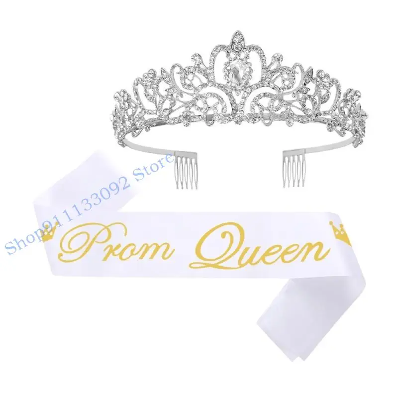 

H9ED Элегантный регулируемый головной убор с королевскими коронами и съемной лентой на плечо, аксессуар для свадебного вечера и