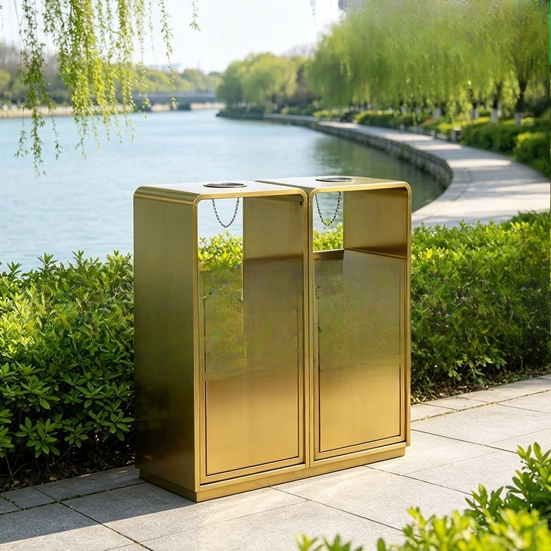 Stainless steel double classification trash can, outdoor scenic park double bucket fruit leather box