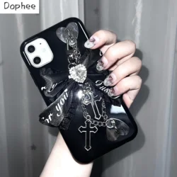 Dophee Originele Landmine Serie Strass Strik Geschikt voor Appels IPhone 14 15 16 Plus Promax Spice Girls Telefoon Cover Cross Gem