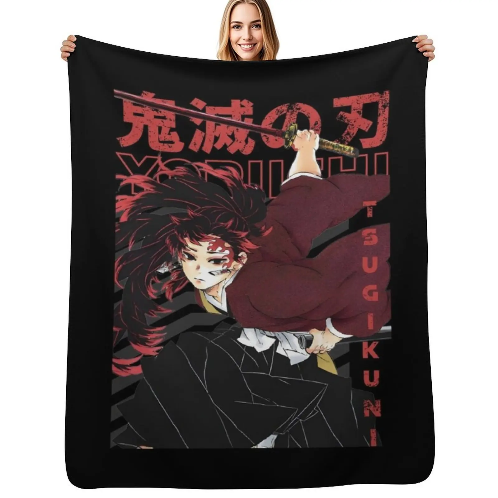 

Yoriichi Tsugikuni Demon Slayer Throw Blanket Cute Plaid Vintage heavy to sleep Luxury Thicken Blankets