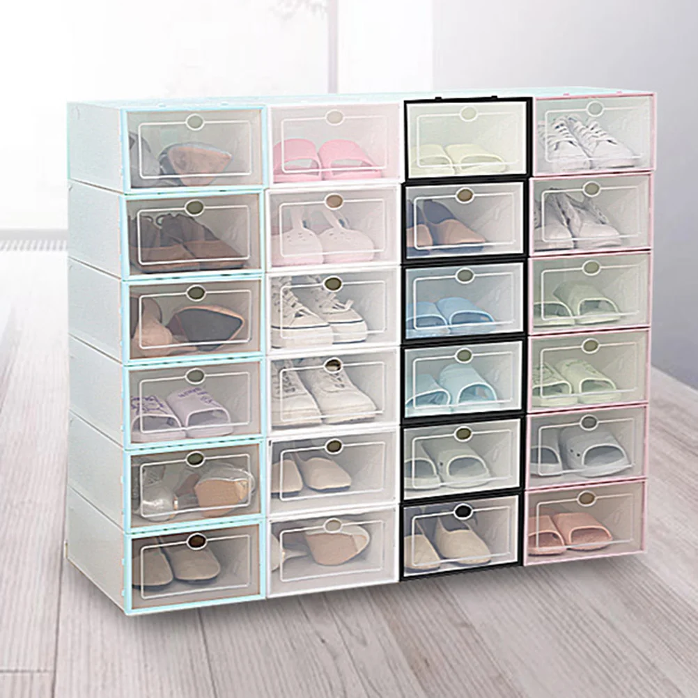 

6Pcs Shoes Storage Box Thickened Transparent Stackable Shoe Container for Home Closet Entryway Space Saving Organizer