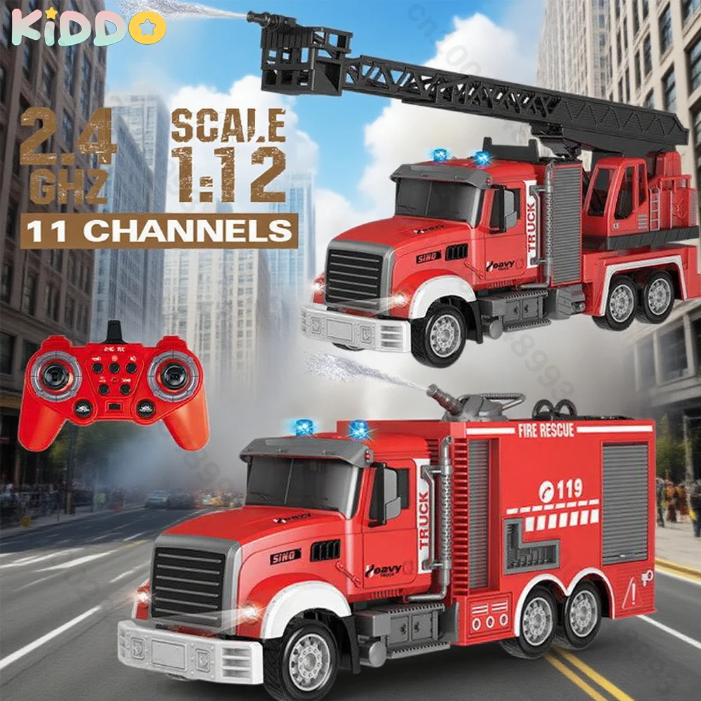 

RC Truck 1:12 Ladder Fire Truck Off-Road Crane Crawler Light Spray Water Sprinkler Remote Control Engineering Car Eletric Rescue