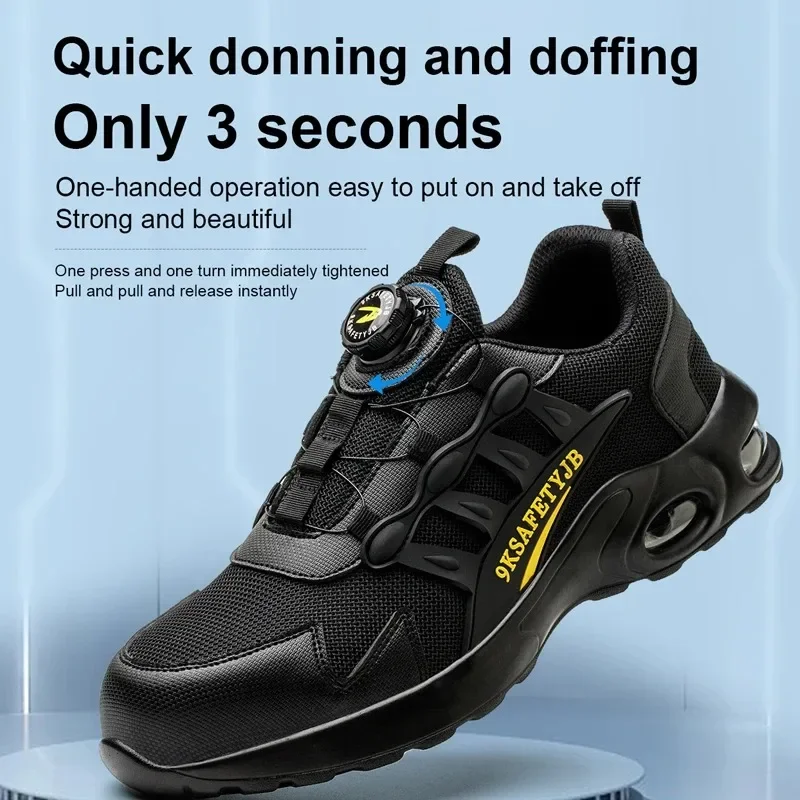 Men's Rotating Button Safety Shoes Steel Toe Work Sneakers Indestructible Shoes Puncture-Proof Work Boots Air Cushion Men Boots