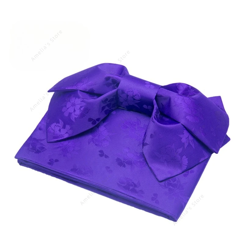 

Japanese Kimono Obi Belt/Yukata Pre-Tied Bow Sash Jacquard Weave with Floral Pattern