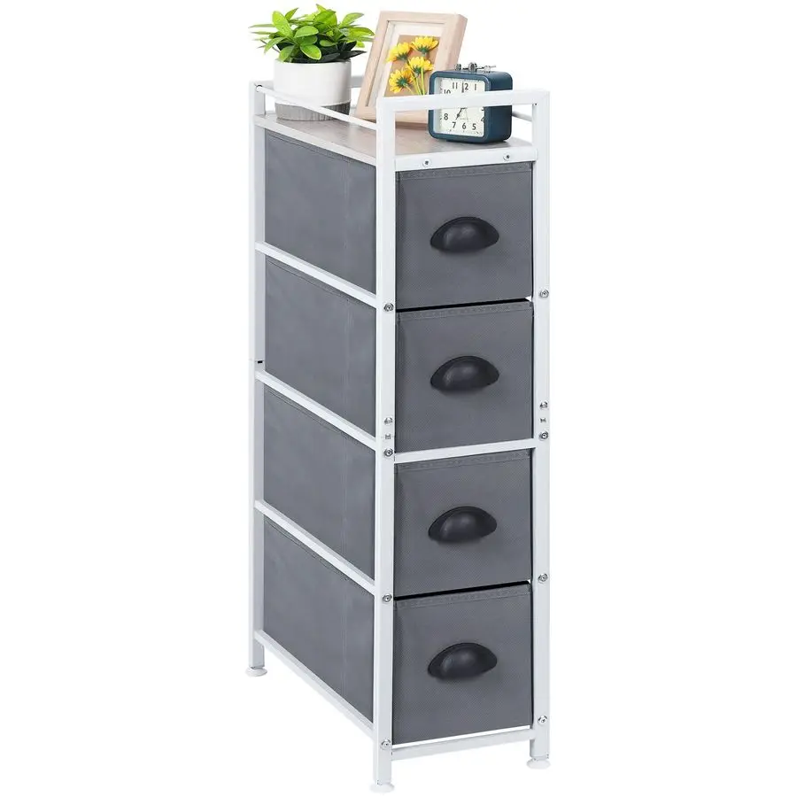 

Narrow Dresser 4 Drawers Slim Fabric Storage Cabinet Vertical Standing Storage Chest Gaps Tower Organizer with Removable Drawers
