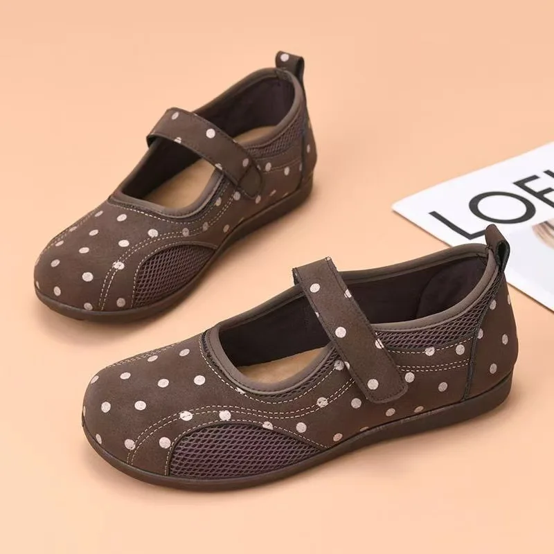 Spring Summer Polka Dot Flat Shoes for Woman Breathable Soft Bottom Casual Woman Shoes Quick Fastening Round Toe Walking Shoes