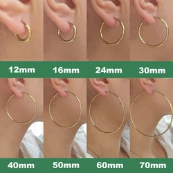 Stainless Steel 12-70mm Minimalist Big Circle Hoop Earrings for Women Trendy Gold Color Metal Smooth Round Earring Jewelry