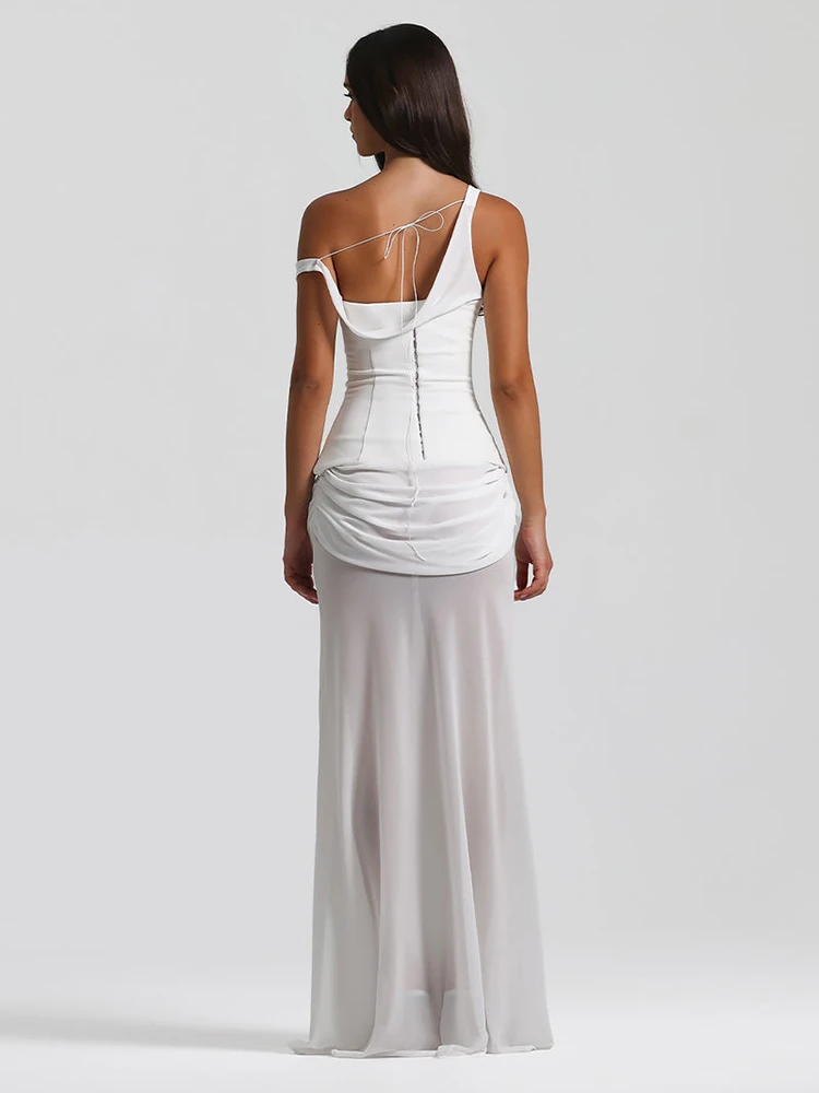 Elegantes weißes One-Shoulder-Abendkleid mit drapiertem Design, formelle Veranstaltungen für Damen, Sommerkleid, modisches ärmelloses Hochzeitskleid