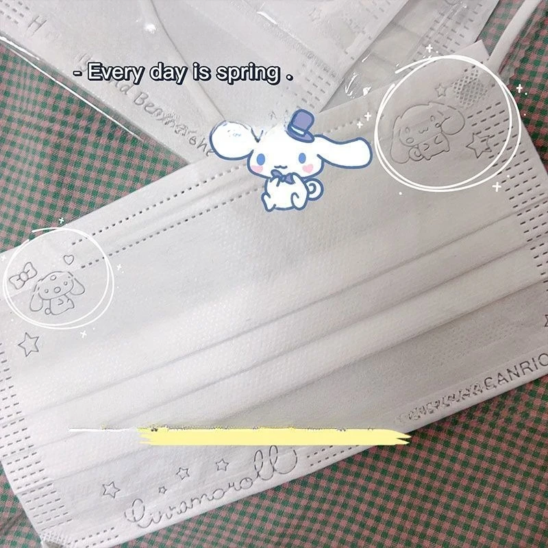 Miniso Sanrio's new white cute cartoon printed mask student disposable high-looking girl's heart mask one pack of ten pieces