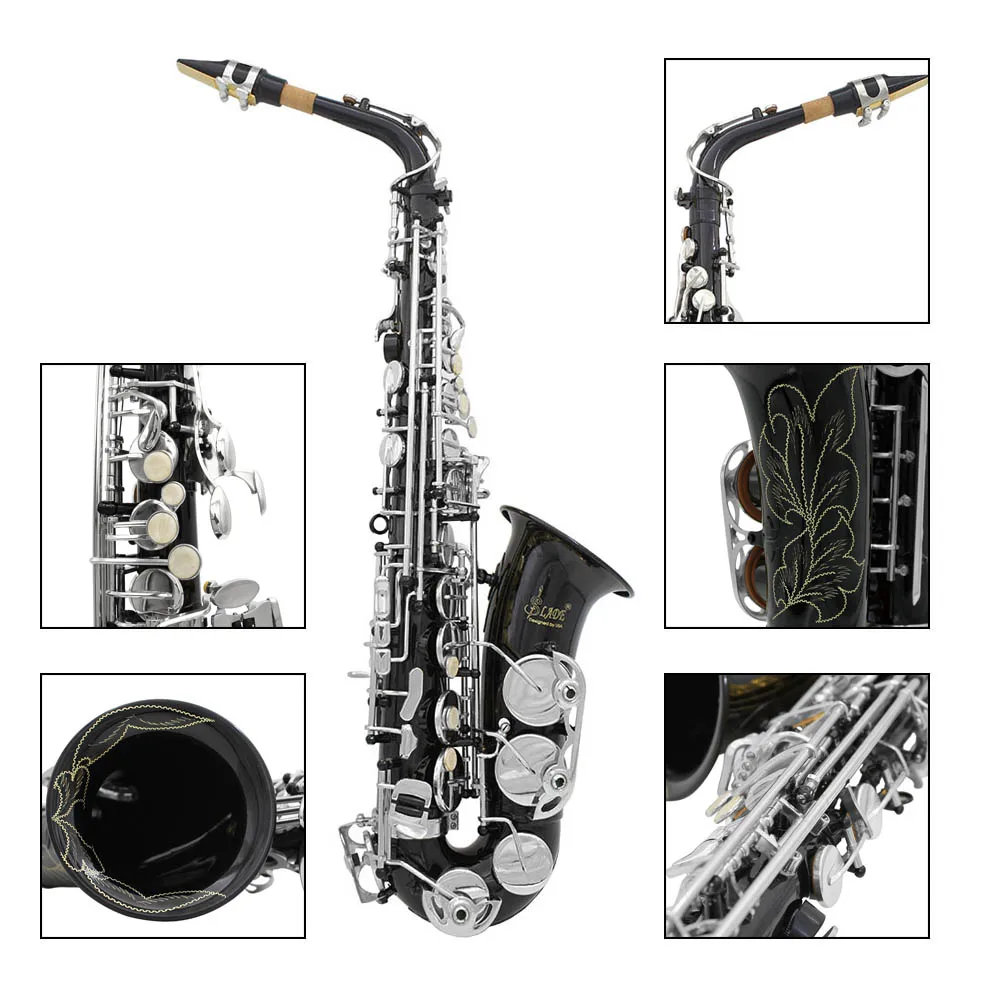 SLADE Eb Alto Saxophone – Gold/Silver Keys Brass Body  Alto Saxophone White Shell Buttons Complete Set Accessories