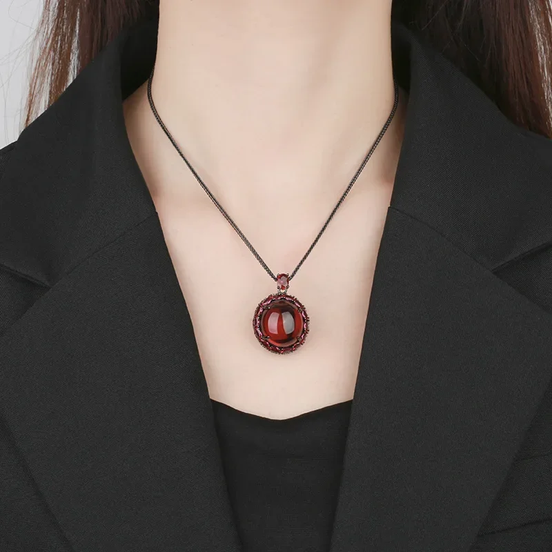 Enchanting Dual Toned Gemstone Pendant Necklace Blue Passionate Red Exquisite Gothic Inspired Jewelry for Fashion Forward Women