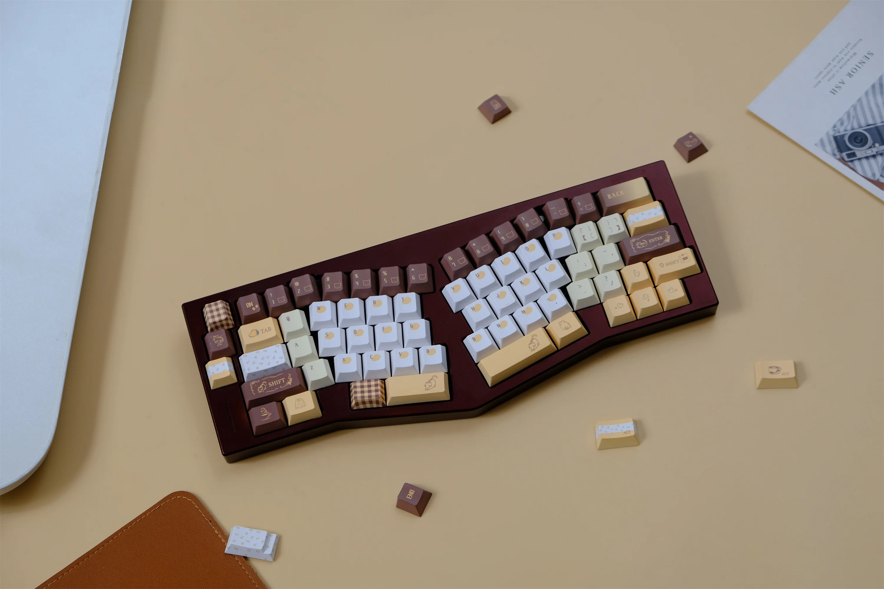 Keycaps Mango Latte 144 Tombol Bahan PBT Profil Cherry DYE-SUB Personalisasi Wooting Untuk Keyboard Mekanik CHERRY MX Switch