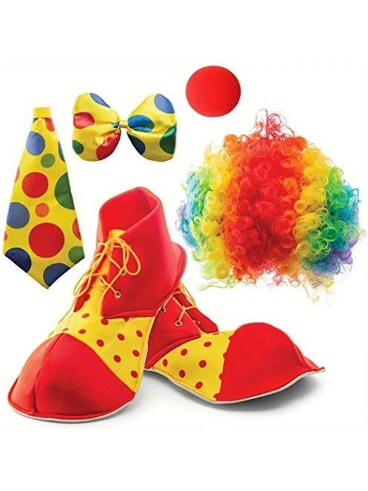 مجموعة ملابس مهرج للبنات ، تنورة ، جوارب ، شعر مستعار ، أنف ، قوس ، مناسبة لحفلة كرنفال الكريسماس ، 6: 12