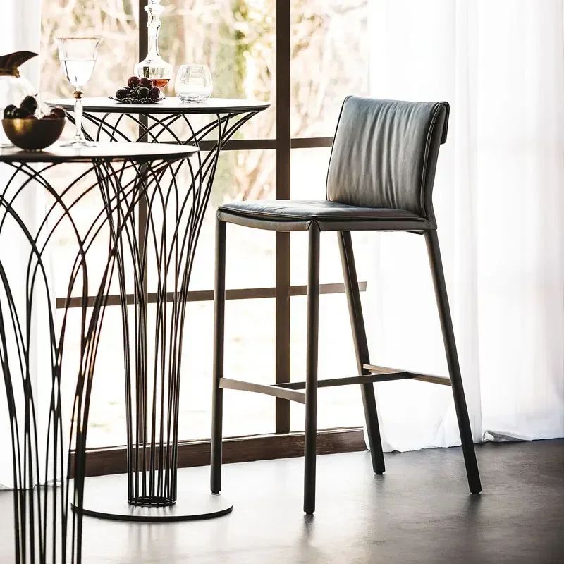 2026-Mn Lounge-Tabouret de bar en cuir de haute qualité, chaise nordique moderne, design moderne, meubles de maison