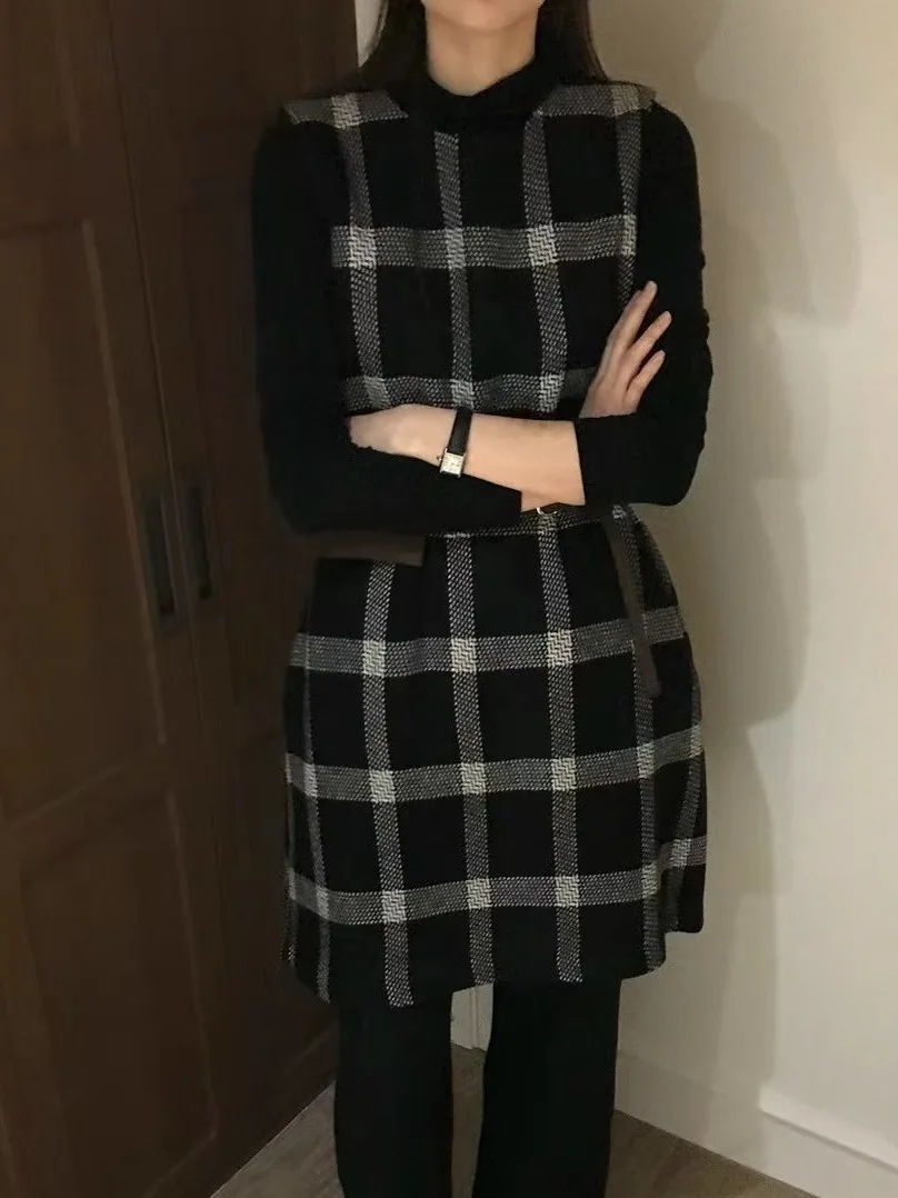 Chique simples xadrez feminino dr coreano sle ort sve ci commute vintage personali camadas design colete saia