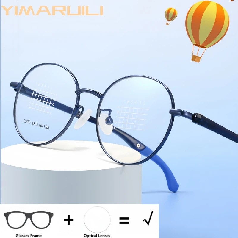 

YIMARUILI Retro Round Optical Prescription Children's Glasses Blue Light Blocking Myopia Hyperopia Anti-scratch Aspheric Eyewear
