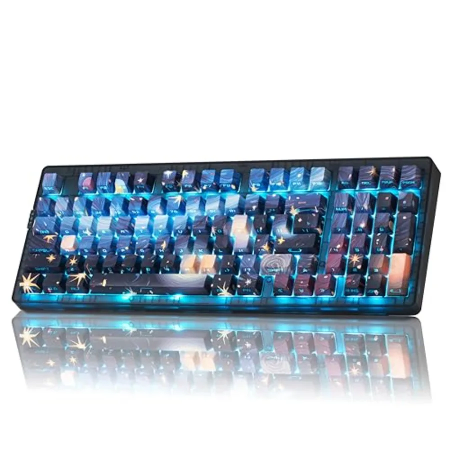 

ZH980 Mechanical Keyboard 95 Blue Creamy with Number Pad Van Gogh's Starry Night Dye Sublimation PBT Keycaps Creamy Sounding Li