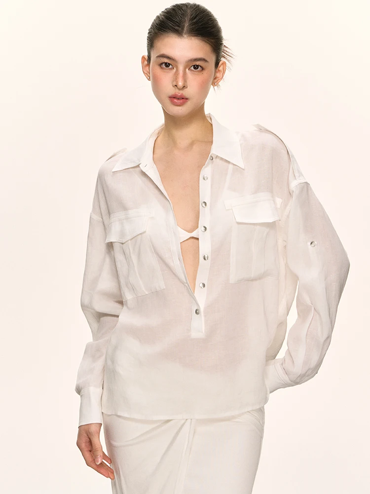 

Anna Aneae Sun Protection Linen irt Women's Summer Loose ort Sve Long Sve White Color Commute Sle Casual irt