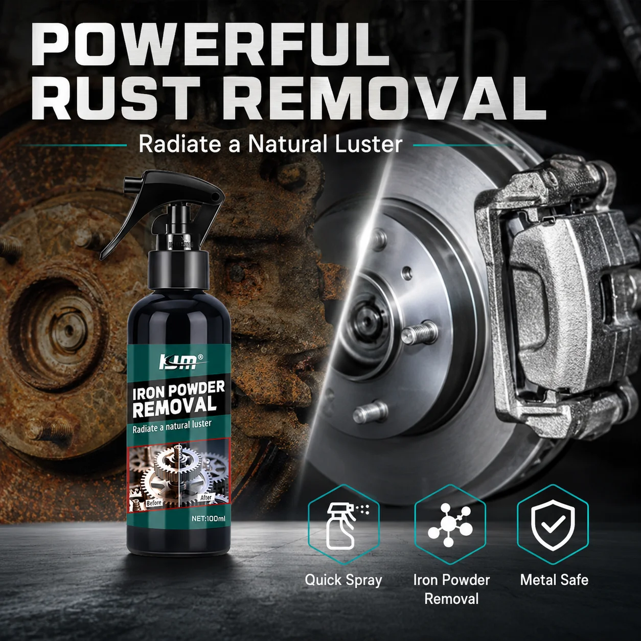 Large Capacity Powerful Car Rust Remover Spray - Exhaust/Wheel Care, Metal Powder Remover.