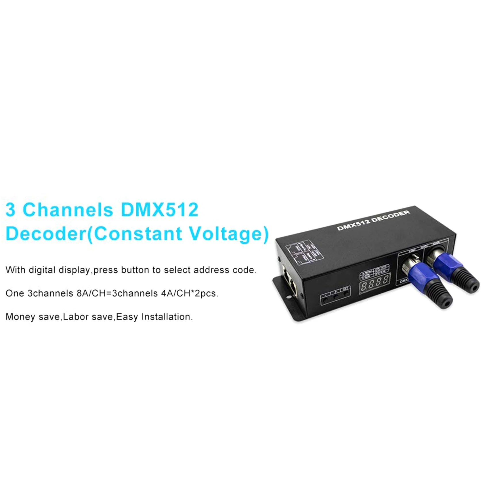 A57G-High Power Dmx LED Controller LED DMX 512 Decoder Dimmer Driver DC12V-24V for LED Rgb Strip or Lights (3 Channel)