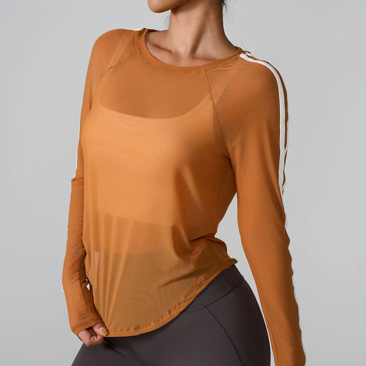 New Sports Color-Blocking Mesh Quick-Dry Long-Sleeve Slim Breathable Fitness Cover-Up For Women