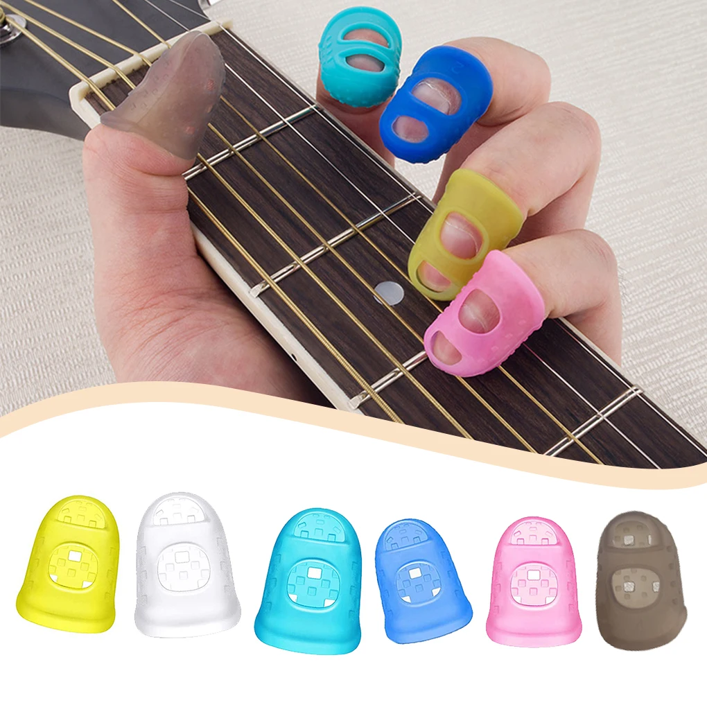 Silicone Guitar Fingertip Finger Guards Wear-resistant Hollowed Reusable Stretchable Musical Instruments Dark Blue XS