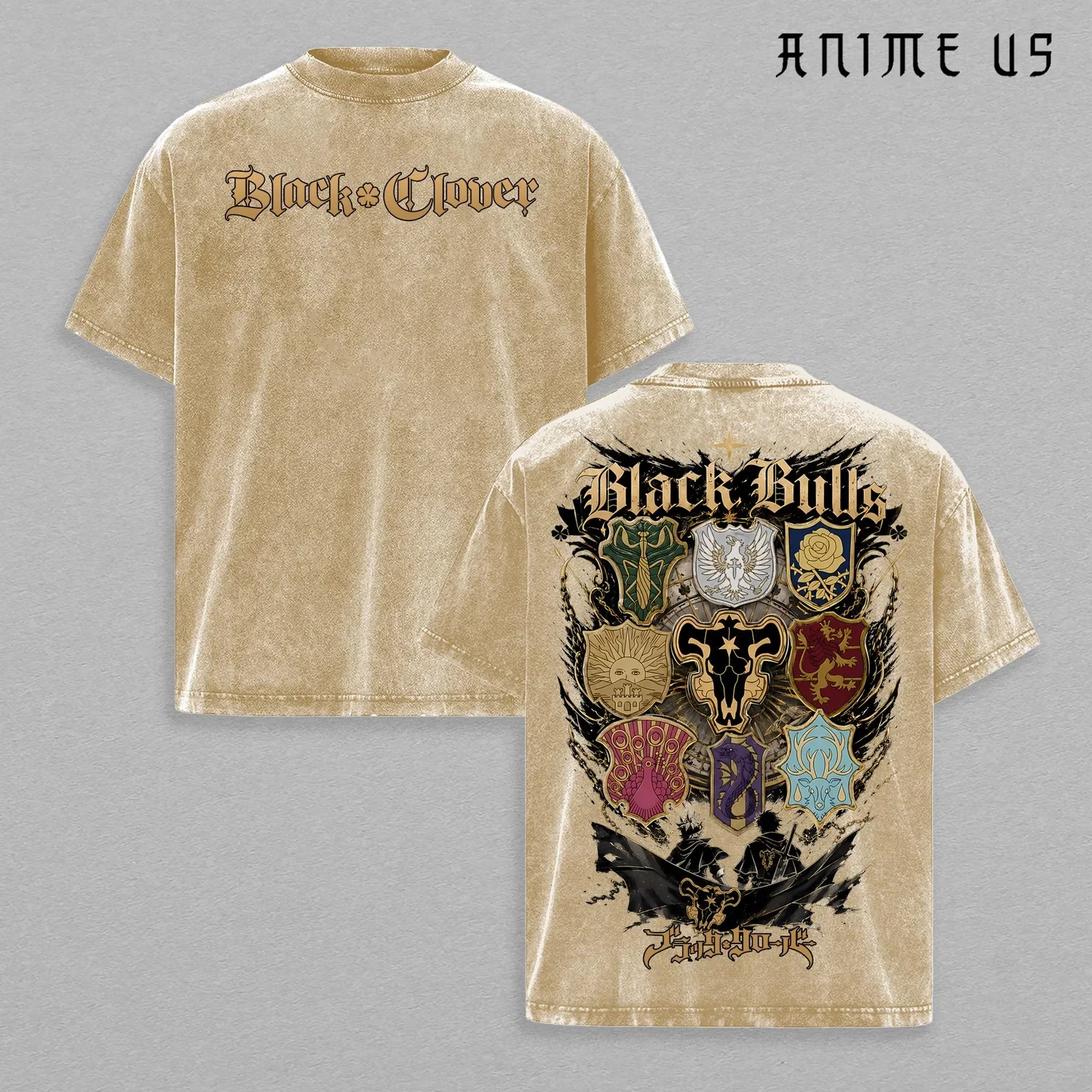 Manga Black Clover Black Bulls Printed Tee Men Short Sleeve Clothing Washed Cotton T-shirt Retro Casual T Shirt Harajuku Tshirt