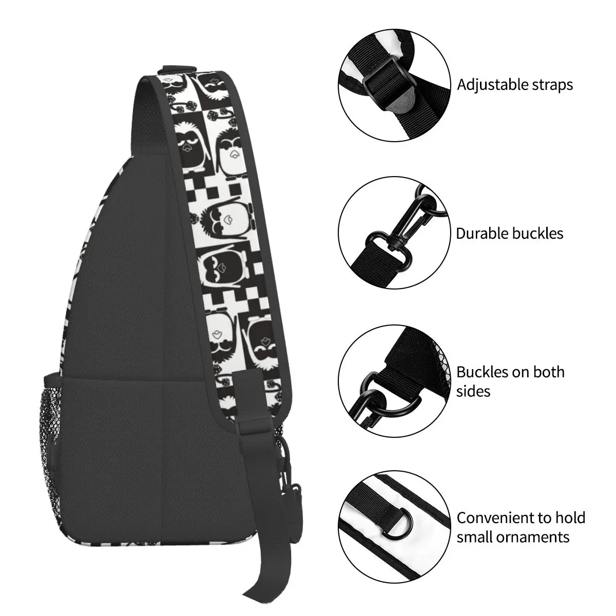 Mochila cruzada con diseño de pingüino y pájaro, bolso de pecho informal, mochila de hombro en blanco y negro, mochila de día para senderismo y ciclismo al aire libre