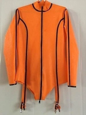 

Latex Rubber Gummi Orange Catsuit Unique Bodysuit Tights Suit Sport Jumpsuit Size XS~XXL