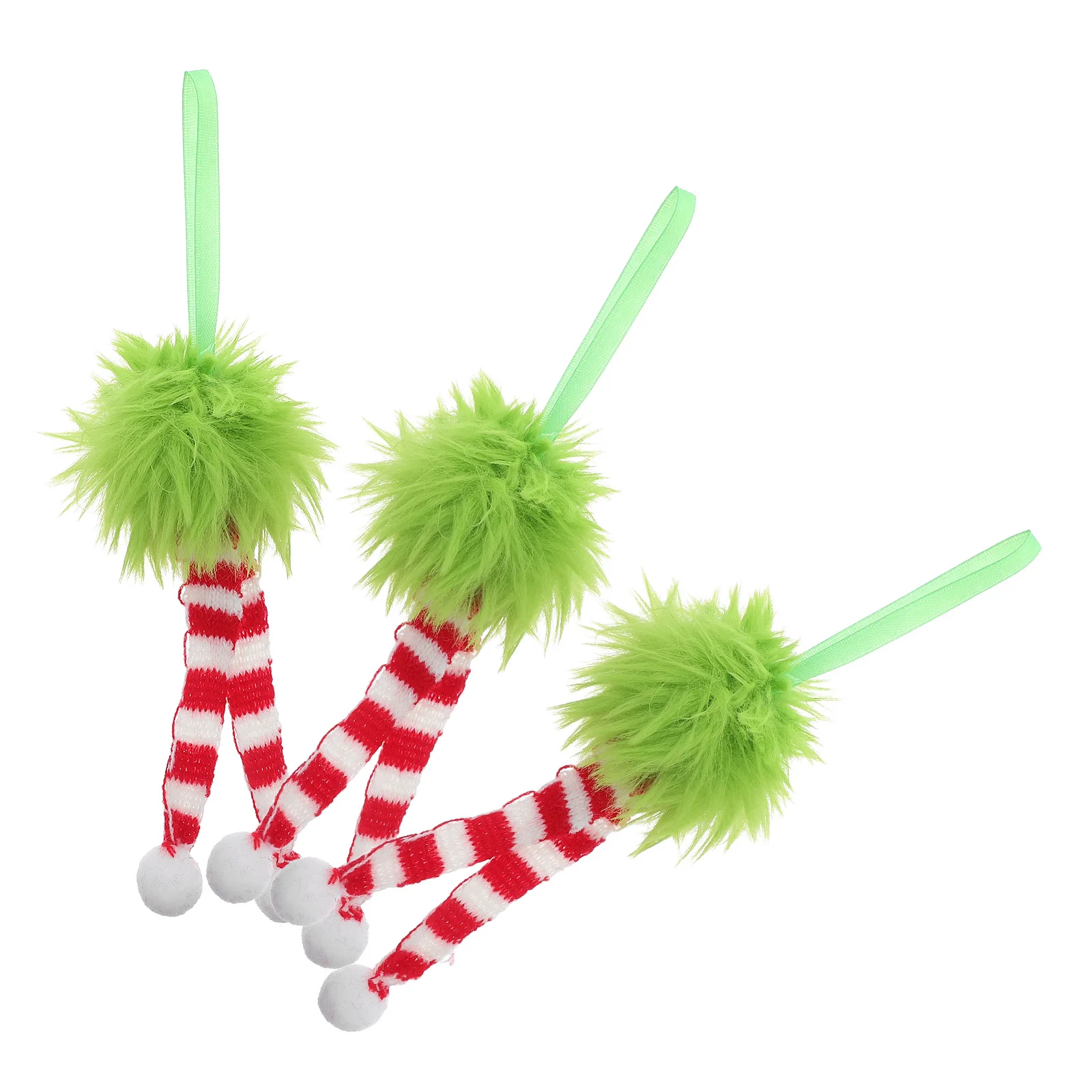 

3Pcs Christmas Tree Ornaments Striped Scarf Green Pompom Balls Festive Holiday Decor Pompom Decorations Christmas Ornament