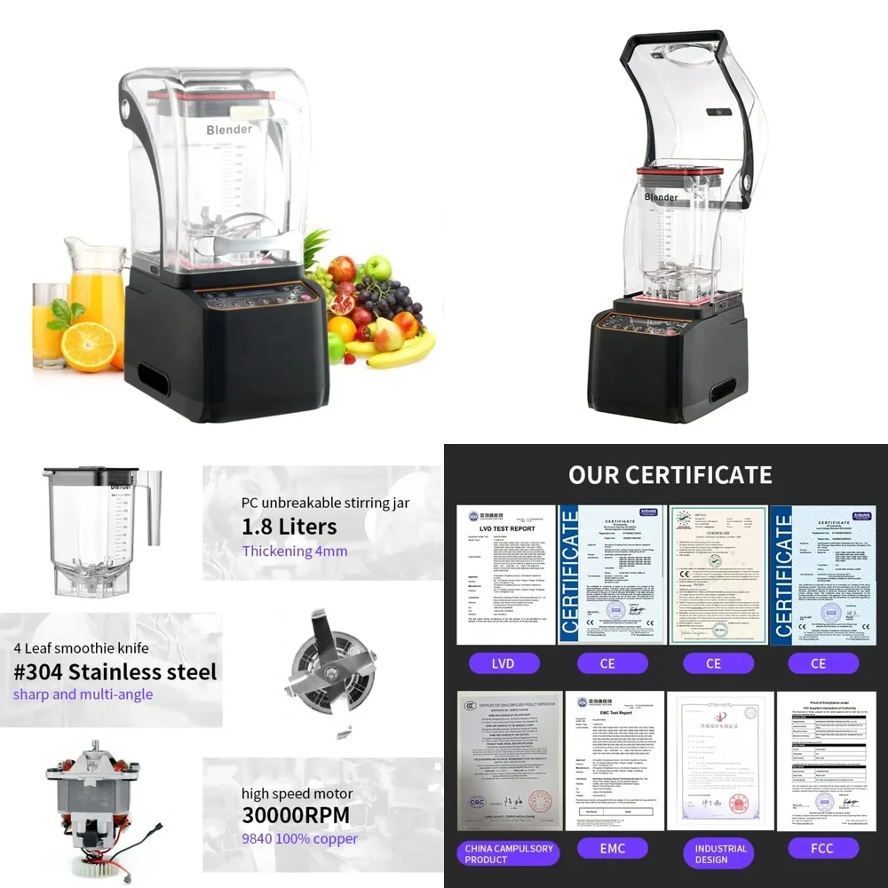 Licuadora Comercial de 2200W, Procesador de Alimentos Industrial de Alta Resistencia para Restaurantes Profesionales, Compatible con Vitamix, Ninja y Blendtec
