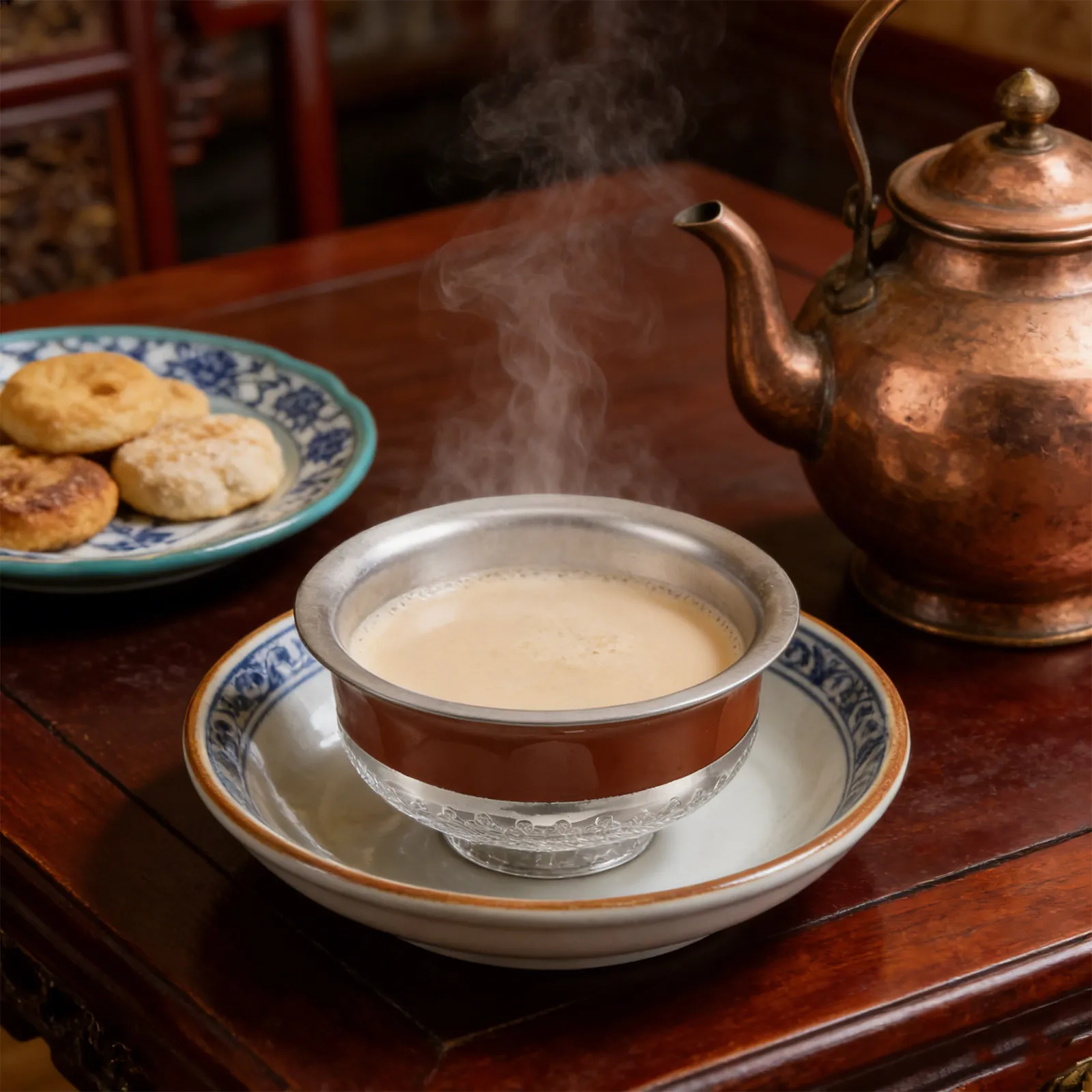 

Mongolian Bowl Silver Plated Decorative Metal Carving Tableware Milk Tea Breakfast Soup Serving Bowl Vintage Ethnic Style