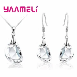 Hot Sale Bridal Jewely Sets 925 Sterling Silver Crystal Lover Beans Wedding Engagement Earrings Pendant Necklace Women