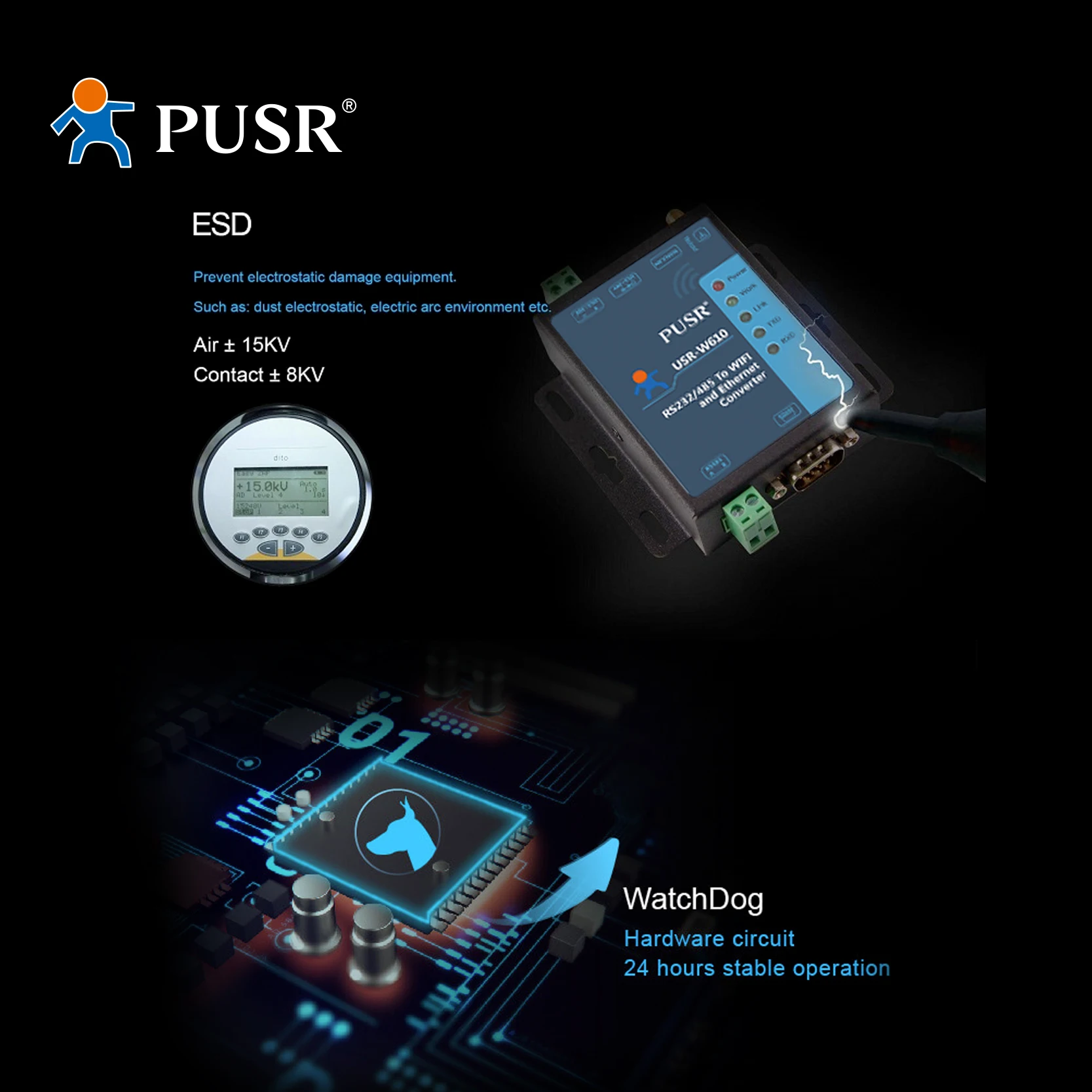 USR-W610 산업용 RS232 RS485 시리얼-와이파이 이더넷 컨버터 모드버스 RTU- TCP 게이트웨이 와이파이-이더넷 서버