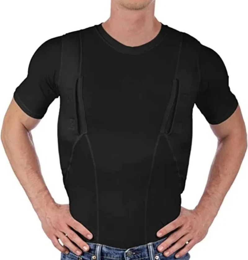 2024 European and American Men's Hidden Gun holster Tactical High Bullet Sports Outdoor T-shirt