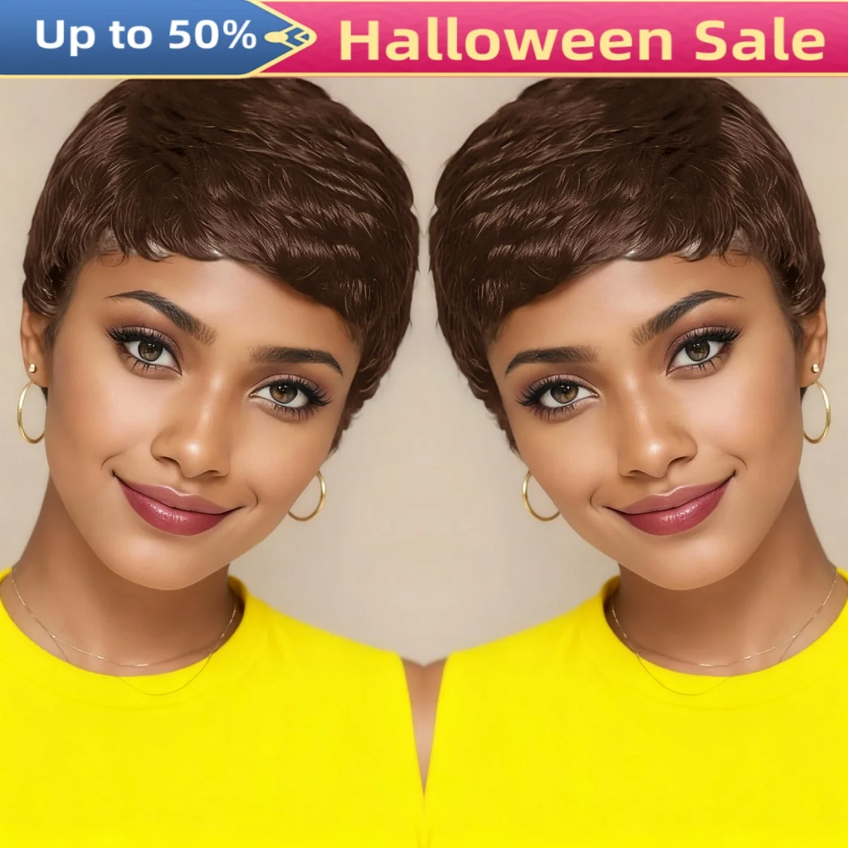 Colorful Pixie Cut Full Machine Made Wig Human Hair Short Layered Brazilian Wigs For Women