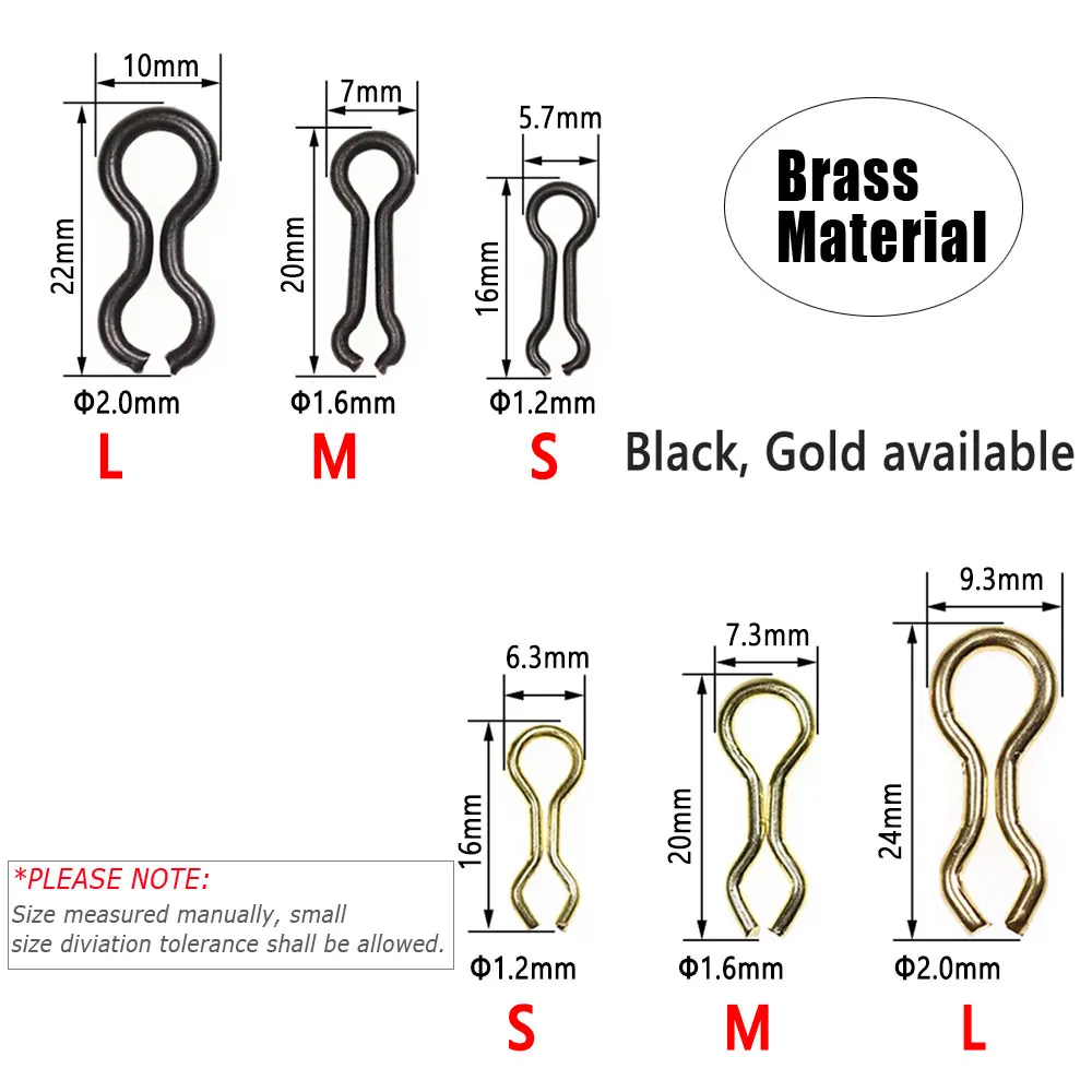Bimoo 50/100pcs Brass Fishing Sinker Eyes Eyelets for Jig Weight Molds Splay Ring Swivel Brass Jig Snap Matt Black Gold Color