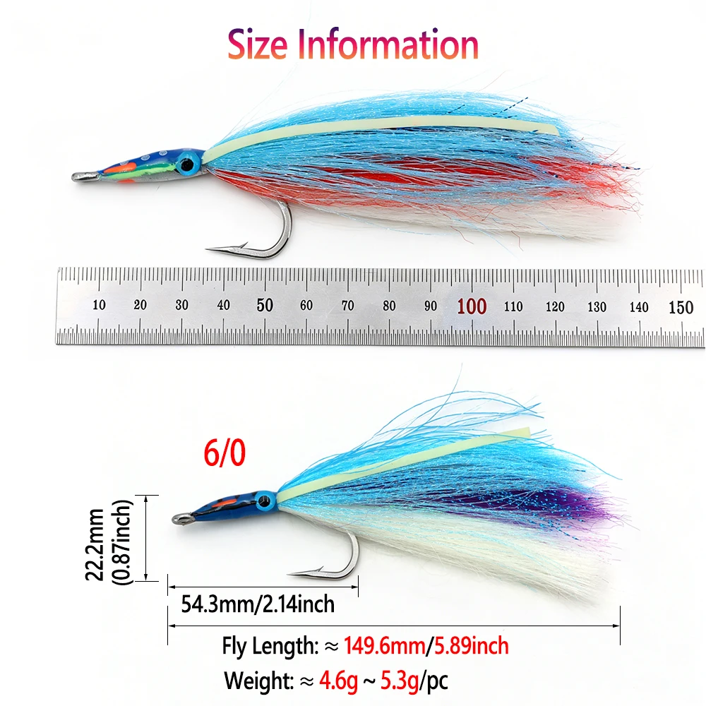 6/0 Leuchtender UV 5,89 Zoll Langer Mund Großer Köderfisch Streamer Fliege mit Epoxid 3D Fischaugen für Hecht, Meer, Tarpon, Salzwasser-Angelköder – Detail 3