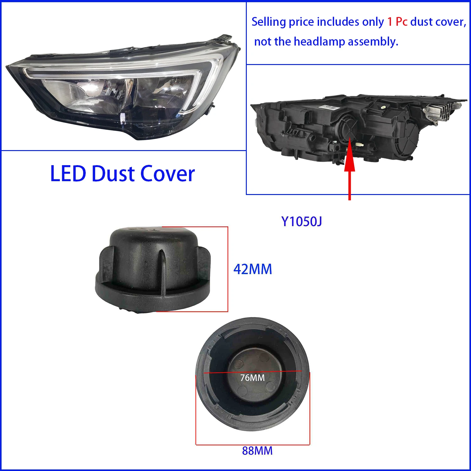 EHLTE 1 Pc Headlight Dust cover For Opel Vauxhall Crossland X LED Bulb Extended Plug Headlamp Heighten Caps 3AA941607 89502908