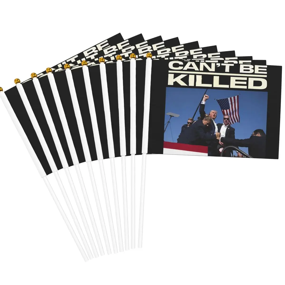 Can't Be Killed Trump Shot Flags on Stick 5.5x8.3 inch 10 Pack 2024 Failed Shooting Trump Handheld Flags Spear Top Dropshipping